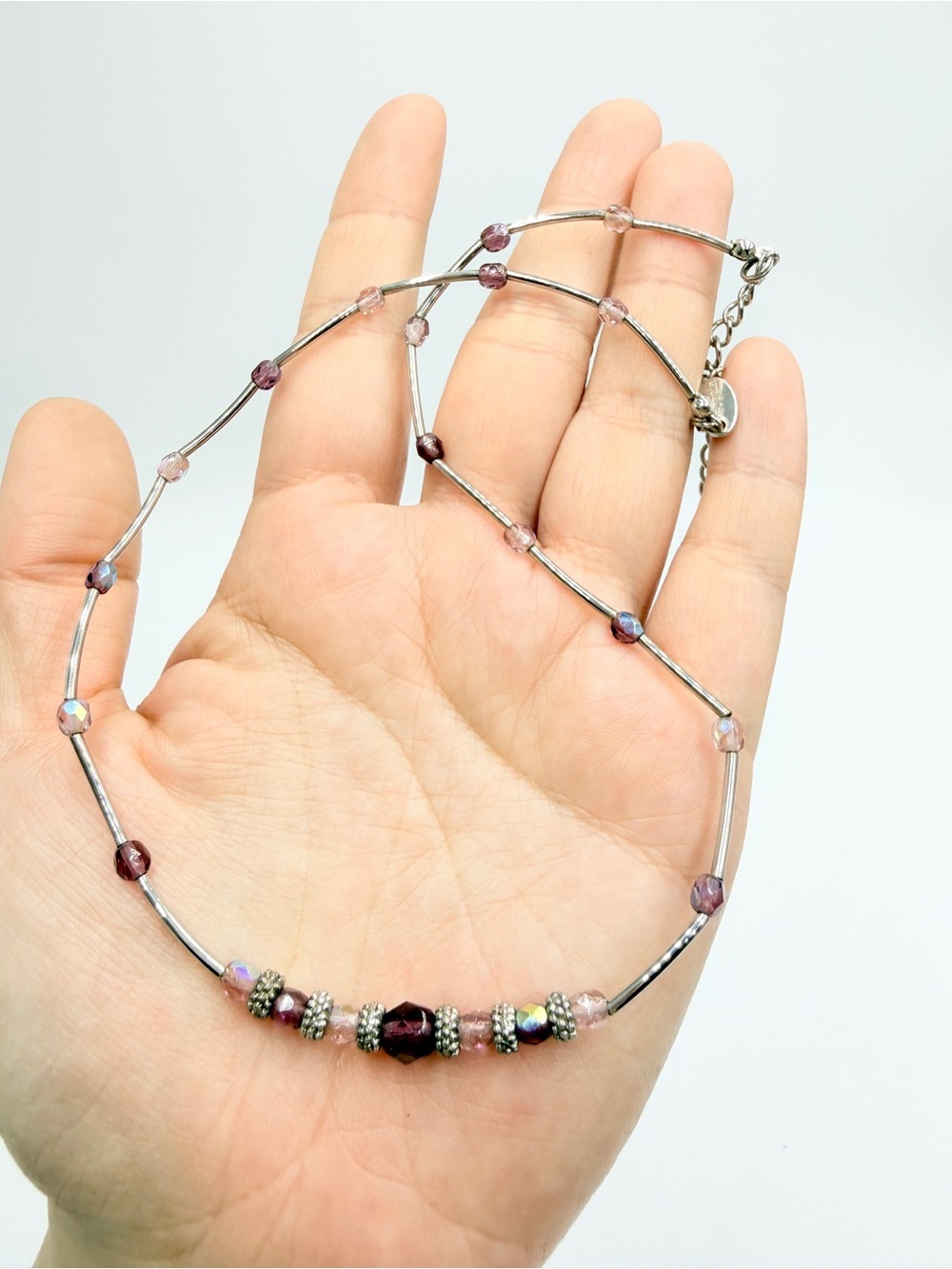 Lia Sophia Pixie Dust Lavender & Purple Crystal Beaded Silver Tone Necklace